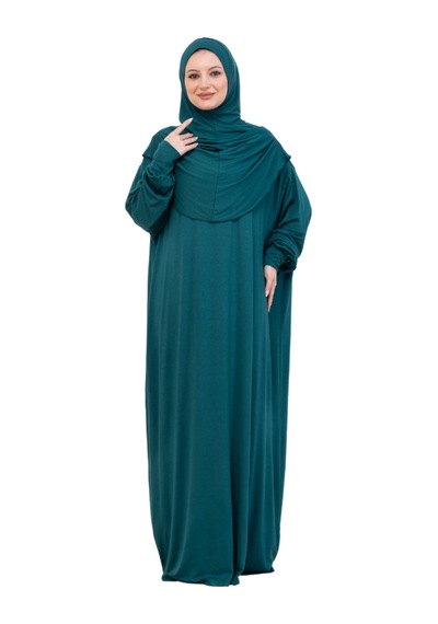 Modish Group Tek Parça Namaz Elbisesi Seti, Viskon Yumuşak Tesettür Abaya, Rahat Hazır Şal Başörtüsü Takım Zümrüt