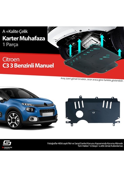 S-dizayn Citroen C3 Benzin Manuel Vites Çelik Karter Muhafaza 2017 Üzeri A+ Kalite