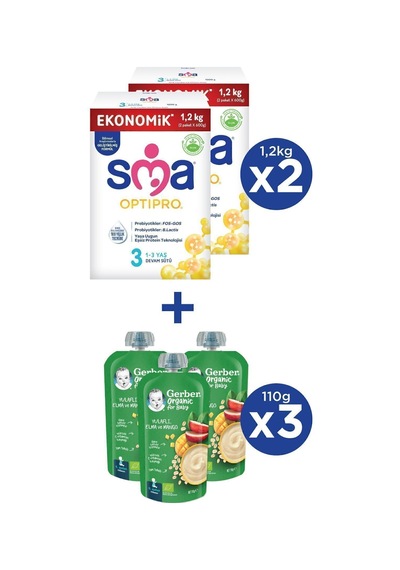 Sma Optipro 3 Devam Sütü 1200 G 2 Adet + Gerber Organik Yulaflı - Elma ve Mango Püresi 110 G 3 Adet