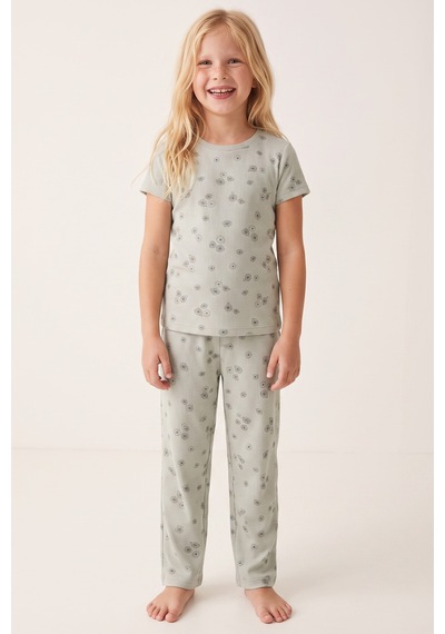 Siyah İnci Pamuklu Fitilli Kaşkorse Örme Pijama Takım 26120402 Yeşil