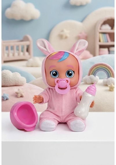 Konuşan Ve Gözyaşı Döken Kolları Ve Kafası Et Bebek Peluş Tulumlu 28 Cm Ağlayan Oyuncak Bebek Pembe