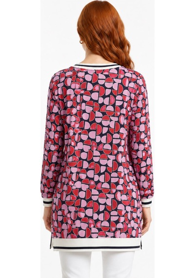Neden Tekstil Kadın Geometrik Desenli Uzun Kollu Tunik T-shirt - Çok Renkli