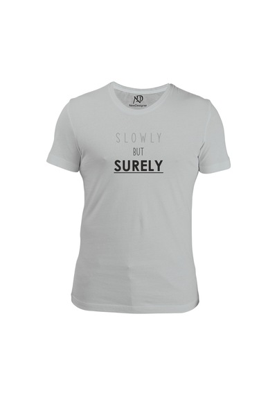 Erkek Bisiklet Yaka Siyah Tshirt Slowly But Surely Baskılı 001