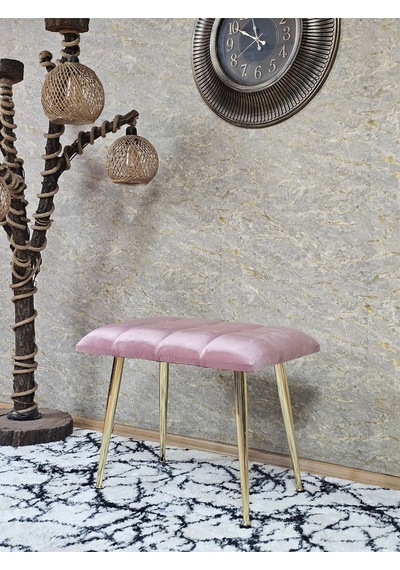 Zafir Gold Sivriltme Ayaklı 60 Cm Puf Bench - Puf - Bench - Oturak - Mutfak Oturağı - Antre Oturağı Pembe