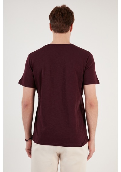 Buratti % 100 Pamuklu Slim Fit Bisiklet Yaka Cepli Erkek T Shirt 5902000 Vişne