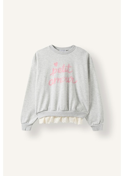 Defacto Bisiklet Yaka Baskılı Fırfır Detaylı Uzun Kollu Sweatshirt Kız Çocuk I5290a826wngr421 Gri-gr421