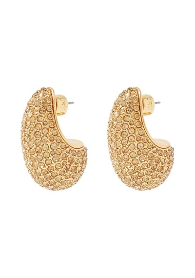 Pave Dome Earrings, Kristalli Kup Tarzı Küpe Altın