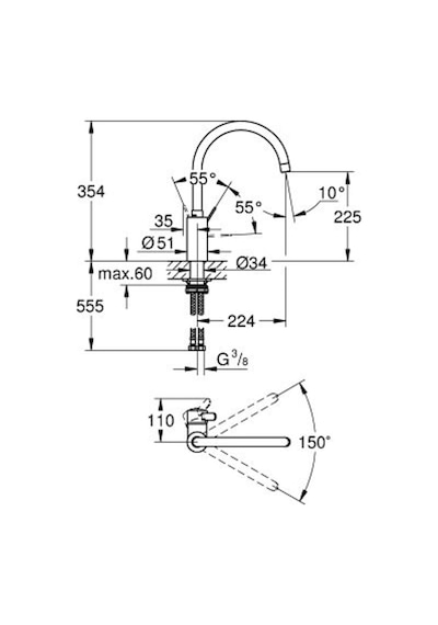 Grohe Eurosmart Cosmopolıtan Eviye Bataryası - 32843002