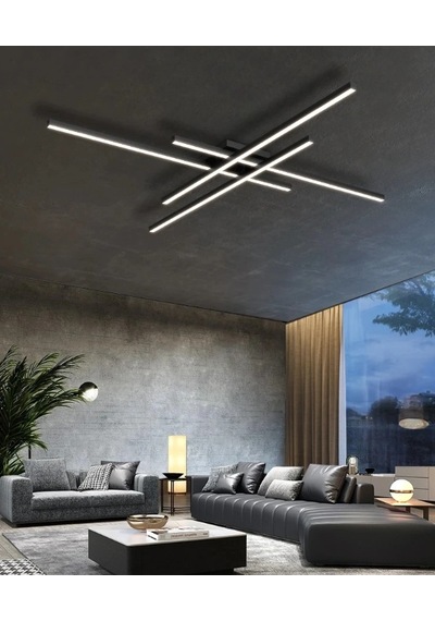 Siyah Led Tavan Lambası 3000K Sarı Işık Avize Modern Aydınlatma