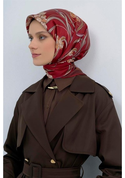 Armine Tivil Saf İpek Eşarp 9512 - 53 Bordo Batik Desen Bordo
