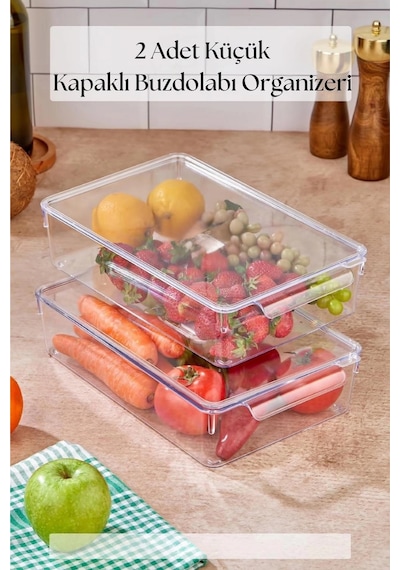 2 Li Kapaklı Buzdolabı Organizeri & Buzdolabı Düzenleyici 3 Lt Çok Renkli