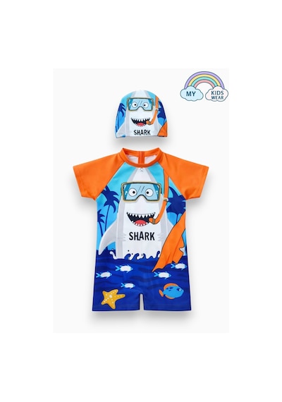 My Kids Wear Erkek Çocuk Deniz Temalı Şortlu Mayo Boneli 2 Li Set 12606 Turuncu