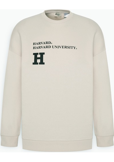 Ac&co / Altınyıldız Classics Erkek Açık Bej Oversize Fit Bol Kesim Harvard Lisanslı Pamuklu Bisiklet Yaka Sweatshirt Açık Bej