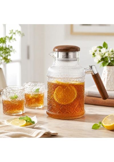 Lexroo 1.8 Litre Akasya Kapaklı Cam Sürahi Isıya Dayanıklı & Şık Tasarım