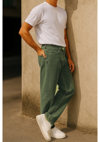 Cedy Denim Yüksek Kalite Baggy Fit Jean Leon Yüksek Bel Bol Kesim Kot Pantolon C352 Haki