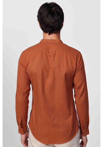 Tudors Slim Fit Dar Kalıp Uzun Kol Hakim Yaka Pamuklu Keten Efekt Kiremit Gömlek-28837-kiremit Kiremit