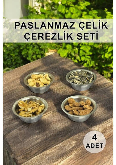 4 Lü Paslanmaz Çelik Sunumluk Sosluk Ve Çerezlik Bej