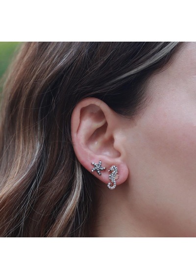 Deniz Atı Ve Yıldız Figürlü Zirkon Taşlı Rose Gold Kaplama Gümüş Küpe Gümüş