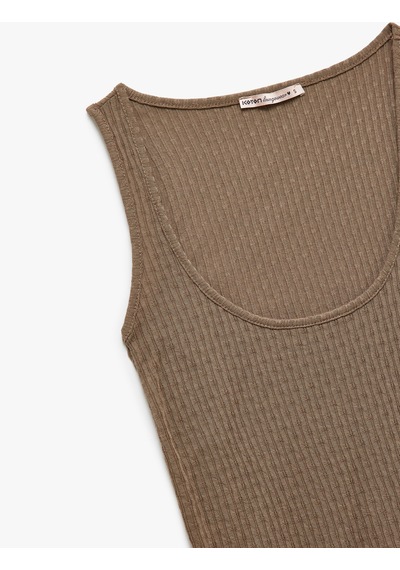 Koton Kolsuz Dokulu Krep Kumaş Derin U Yaka Pijama Üstü Kahverengi 5slk90016mk Kahve