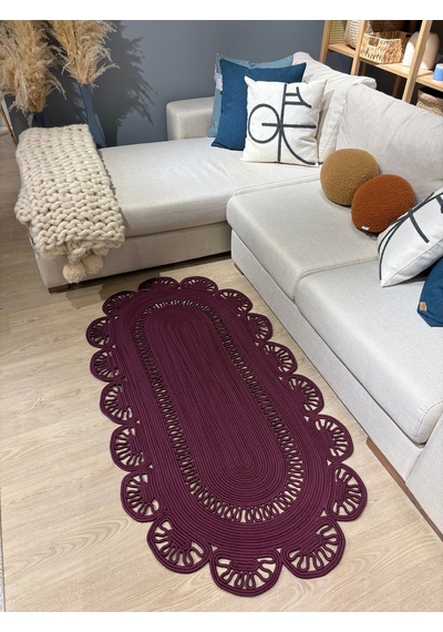 Mavaux Matrix Jüt Kilim, Paspas, Mutfak Halısı, Banyo Paspası, Kilim, Halı, Oturma Odası Halısı Mürdüm