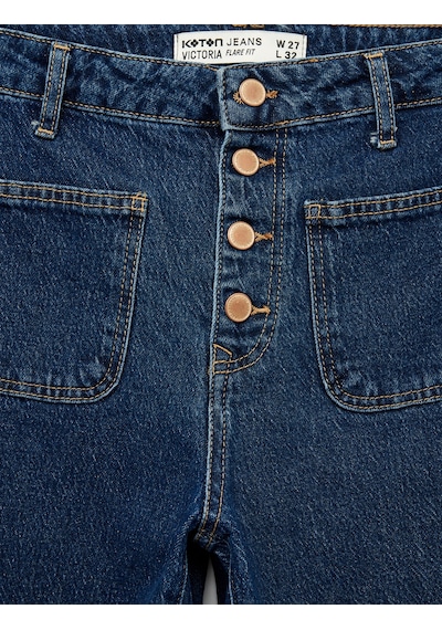 Koton Yüksek Bel Düğmeli Dar Kesim Cep Detaylı Pamuklu İspanyol Paça Jean Pantolon - Flare Jeans Koyu İndigo 6wal40163md Dark Indigo Koton Yüksek Bel Düğmeli Dar Kesim Cep Detaylı Pamuklu İspanyol Paça Jean Pantolon - Flare Jeans Koyu İndigo 6wal40163md Dark Indigo