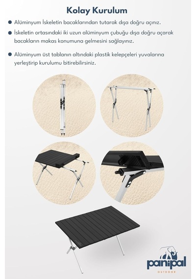 Outdoor Alüminyum Katlanabilir Kamp Ve Piknik Masası, 47x59.7x82.5 Cm, Taşıma Çantalı Siyah Genel