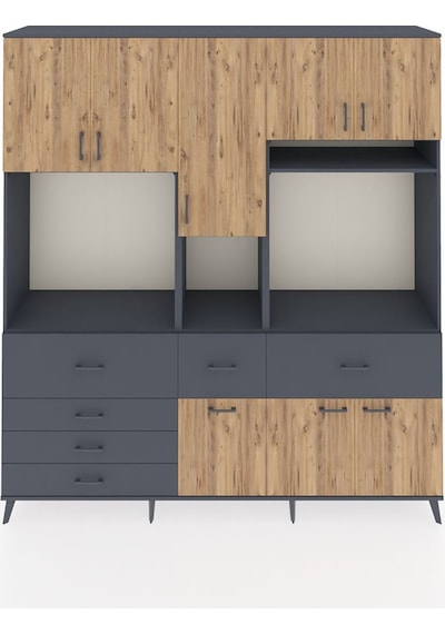 Hyperion Dolap 10 Raflı 6 Çekmeceli 8 Kapaklı 220x44x243 Antrasit-çam/antrasit Çok Renkli Hyperion Dolap 10 Raflı 6 Çekmeceli 8 Kapaklı 220x44x243 Antrasit-çam/antrasit Çok Renkli