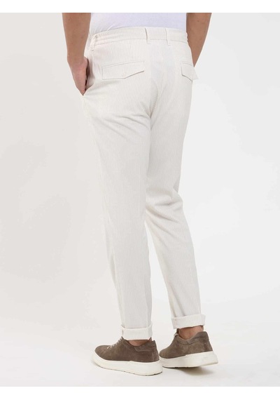 Dufy Bej Erkek Slim Fit Çizgili Pantolon - 104915-bej Bej