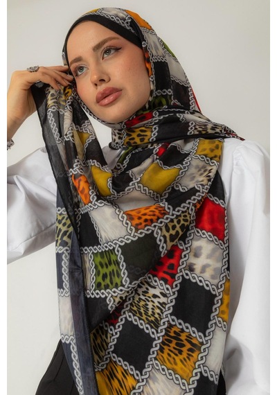 Mimiyum Soft Şal Zincir Leopar Haki Siyah Çok Renkli