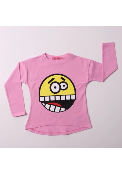 Toontoy Kız Çocuk Relax Fit Bisiklet Yaka Emoji Baskılı Sweatshirt - 31/1 Penye Pembe