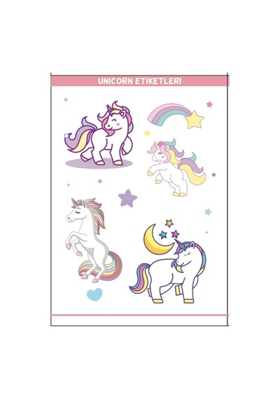 Eğitim Etiketleri Eğlencelik Unicorn Etiketleri - 54 Adet Opak Etiket Renkli