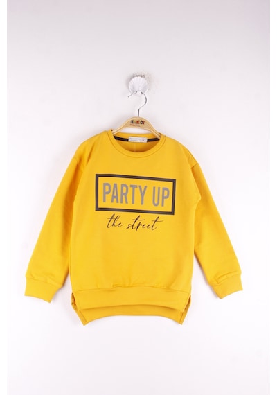 Toontoy Kız Çocuk Relax Fit Bisiklet Yaka Baskılı Sweatshirt - 2 İplik Hardal