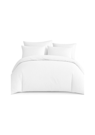 Çift Kişilik Çizgili Saten Nevresim Takımı %100 Pamuk 200x220 - Yumuşak Dokulu Lüks Nevresim Takımı Beyaz