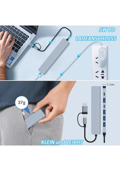 Alfalink Alüminyum 7in1 Usb Hub Usb/type-c To Usb 3.0 Tak Çalıştır 100w Pd Şarj Apple Uyumlu MacBook Air/pro