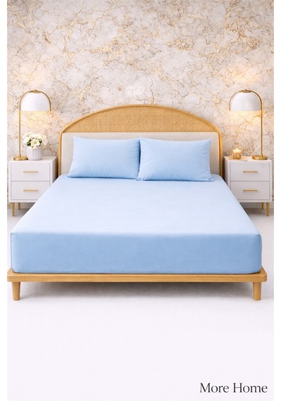 More Home Tek Kişilik Lastikli Çarşaf Seti + Yastık Kılıfı Mavi