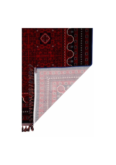 Elvey Home Afgan Vintage Kaymaz Taban Gerçek Kadife Bambu Sık Dokuma Otantik Dekoratif Zamansız Tasarım Halı Red/bordo