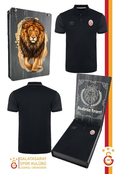 Galatasaray Lisanslı Polo Yaka Siyah Spor T-shirt Kutulu 001