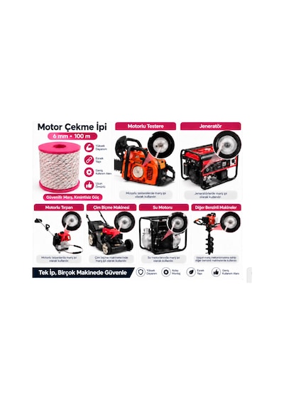 Algaride 6 Mm Motor Çekme İpi 100 Metre Motorlu Testere Jeneratör Motorlu Tırpan Çim Biçme Su Motoru Ve Benzinli Makineler İçin Starter Marş İpi