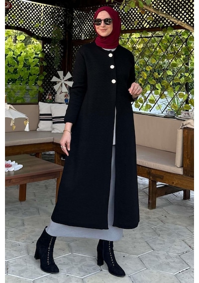 Rabia Şamlı Sinem Çelik Örme Triko Hırka Siyah Çok Renkli