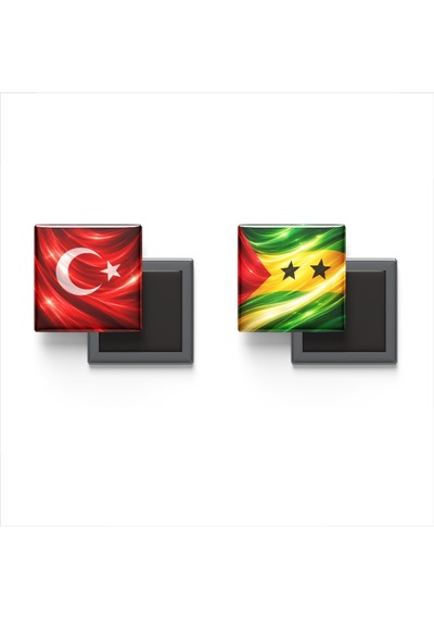 9x9 Cm Buzdolap Magnetleri - Sao Tome Ve Principe Bayrağı Ve Türk Bayrağı - 2'li Set Magneti