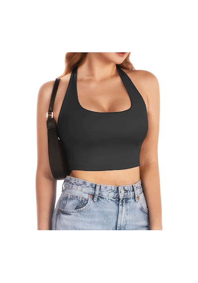 Liona Kadın Kare Yaka Siyah Renk Crop Top Bluz 001