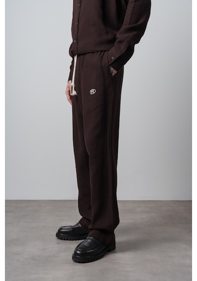 Respire Erkek R Nakışlı Müslin Baggy Pantolon Acı Kahve Kahverengi