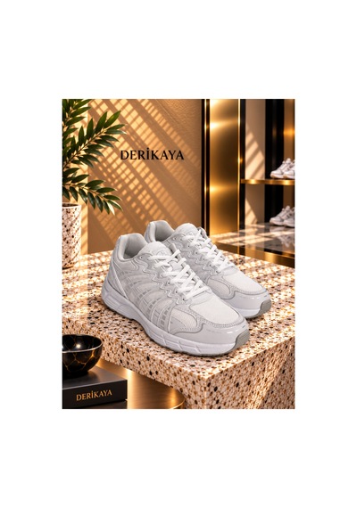 Derikaya Kadın Beyaz Bağcıklı Düz Taban Günlük Sneaker Ayakkabı