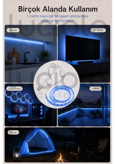 1 Metre 5v Usb Mavi Şerit Led Aç Kapa Anahtarlı Tv Arkası Gaming Masa Araç Dekoratif Işık