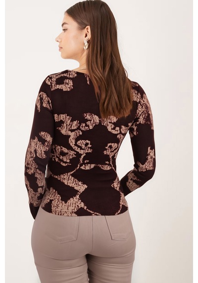 Armonika Kadın Kahve-bej Asimetrik Yaka Detaylı Bluz Arm-26k001046