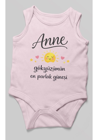 Morivokids Anne, Gökyüzümün En Parlak Güneşi Sıfır Kollu Bebek Body Bebe Pembe