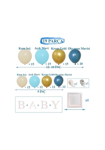 Okyanus Temalı Baby Shower Set 119 Parça Baby Kutu Ve Lateks Balon Set Çok renkli