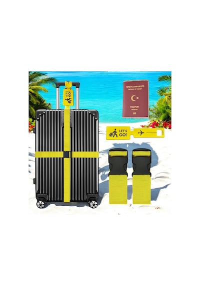 Tarix Valiz Kemeri 2 Adet + Etiket 1 Adet + Şeffaf Pasaport Kılıfı 1 Adet Sarı
