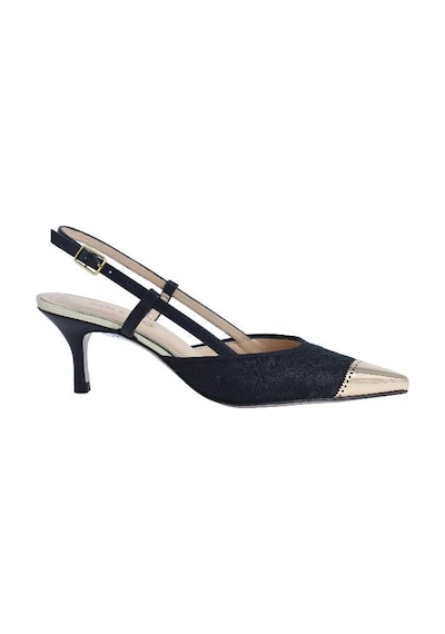 Poletto Hakiki Deri /tekstil Sıyah-altın Ayakkabı Stiletto 9841 59-2509 Siyah