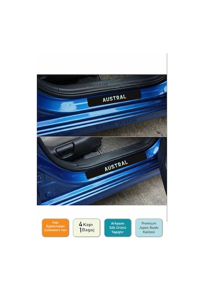 Renault Austral Kapı Eşiği Karbon Koruyucu Austral Modeline Uyumlu 5 Parça Renkli Baskılı Set